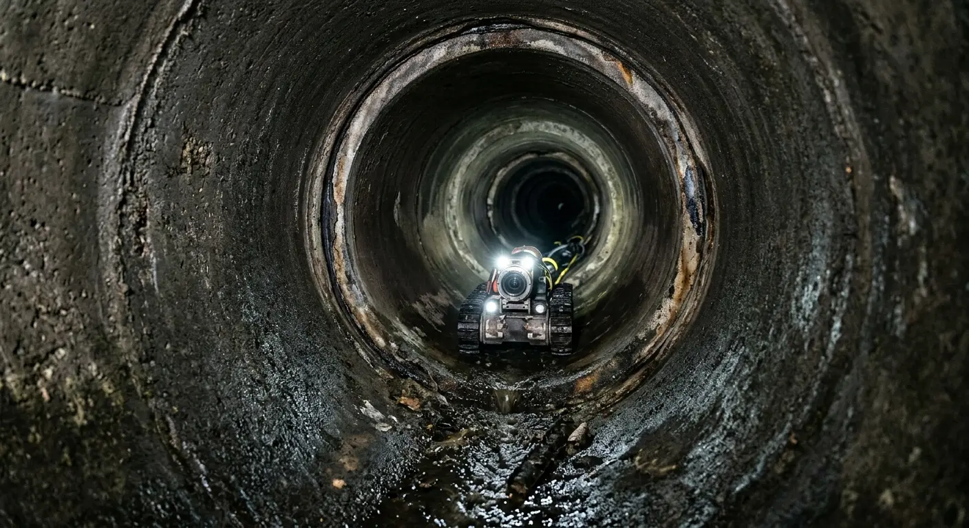 Robotic sewer camera inspecting pipe interior for Sewer Line Repair in Highlands